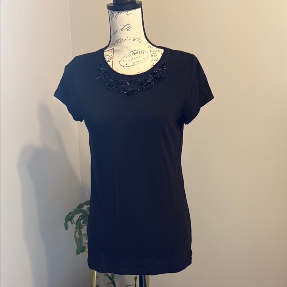 EUC LOFT Black Beaded Women's Tee - M​